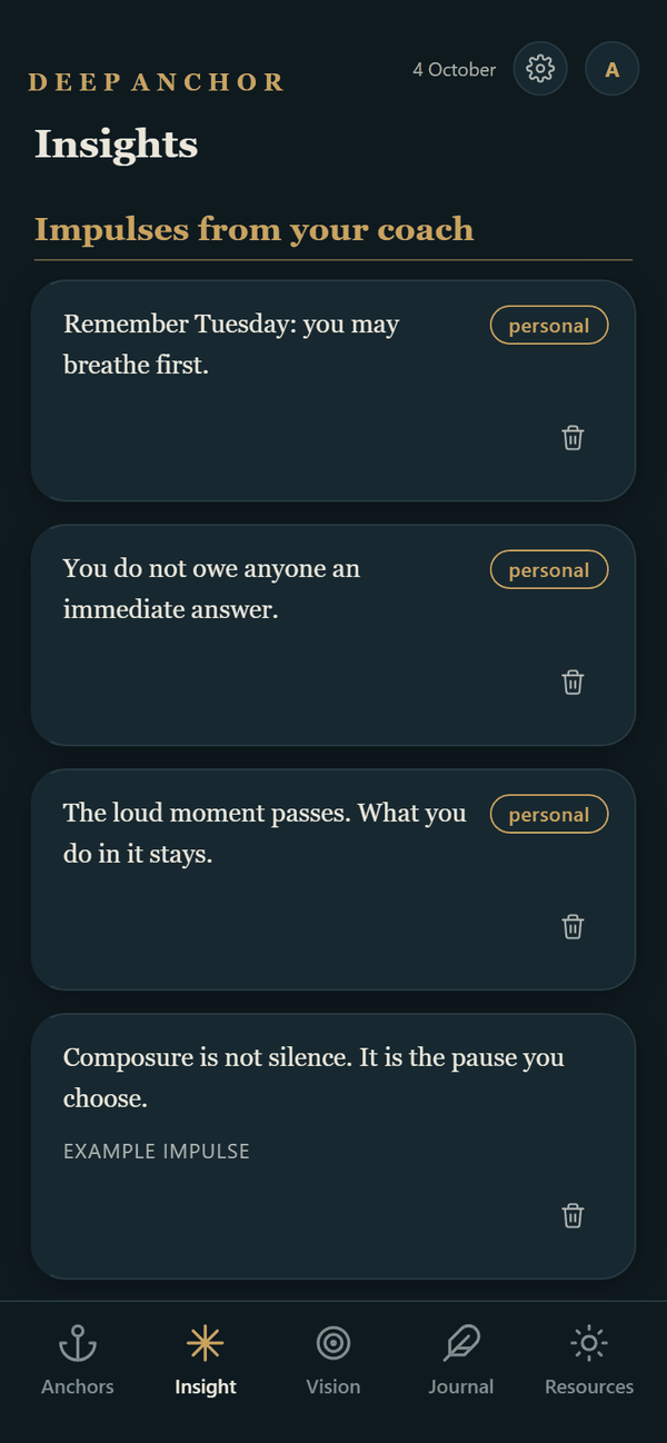 Insights: today’s insight, insights from your coach and your own.
